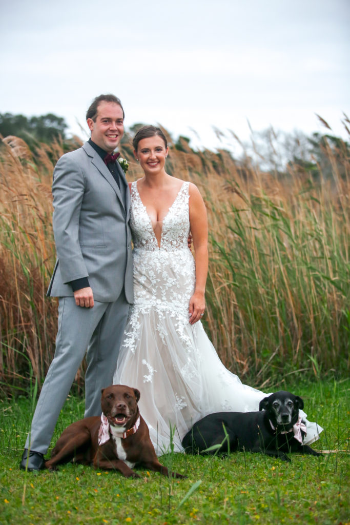 photos with dogs on Wedding day in North Carolina beach, Ocracoke 