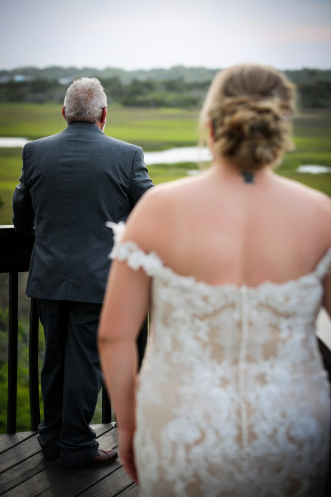 First Look with dad at NC beach Wedding