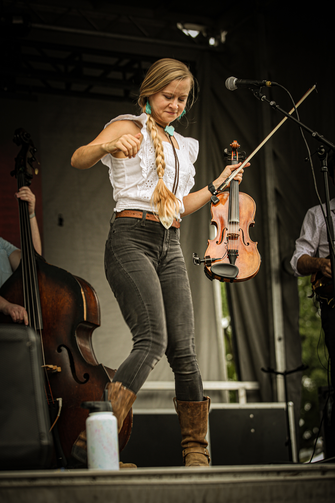 Hillary Klug known as the dancing Fiddler is photographed in Downtown Raleigh NC. 
