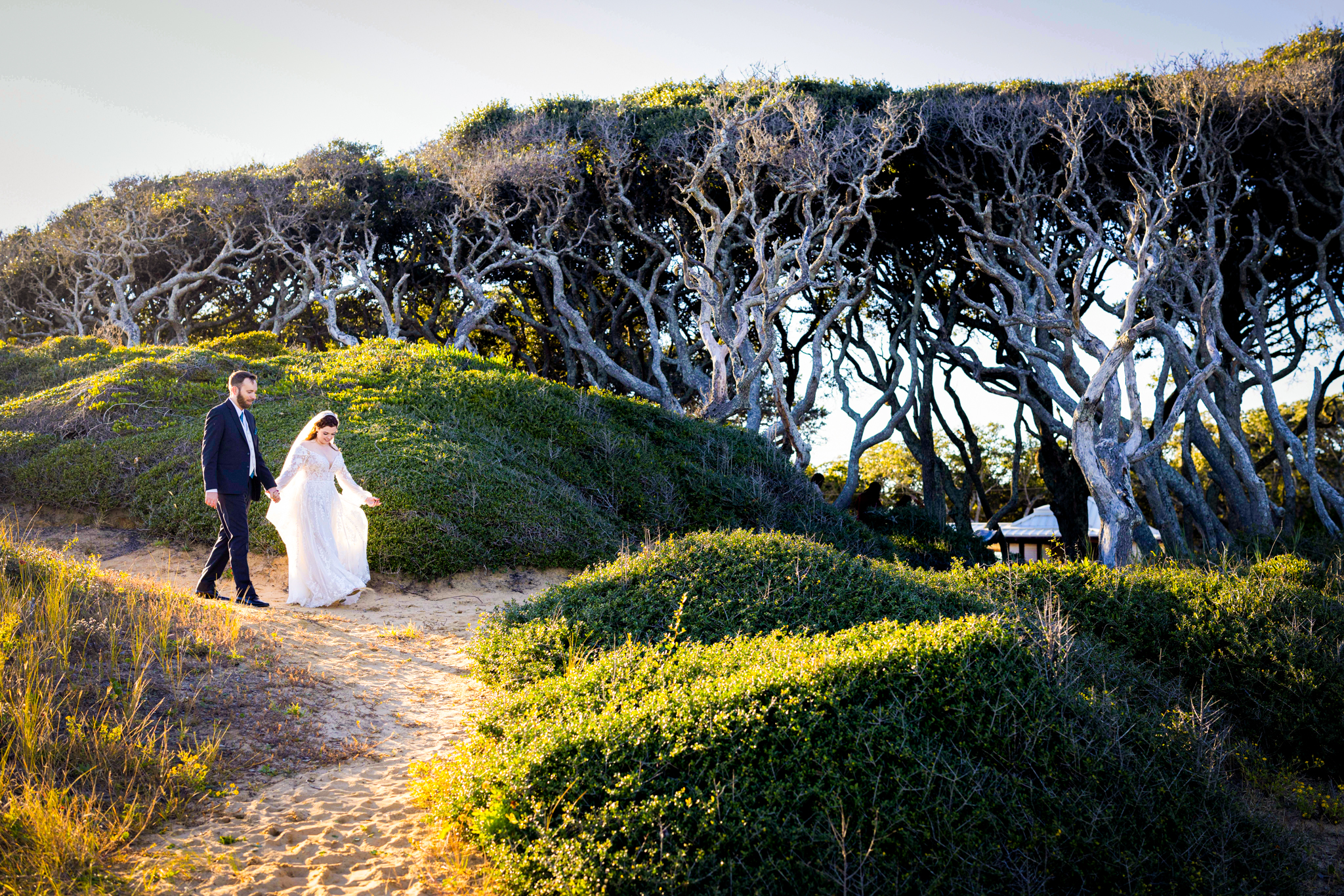 The Fort Fisher Spanish Moss Trees make a great backdrop for wedding day portraits. 