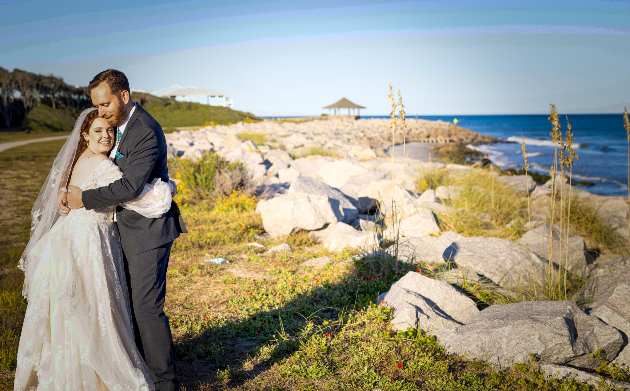 The Fort Fisher Rocks are a nice place to do wedding portraits.