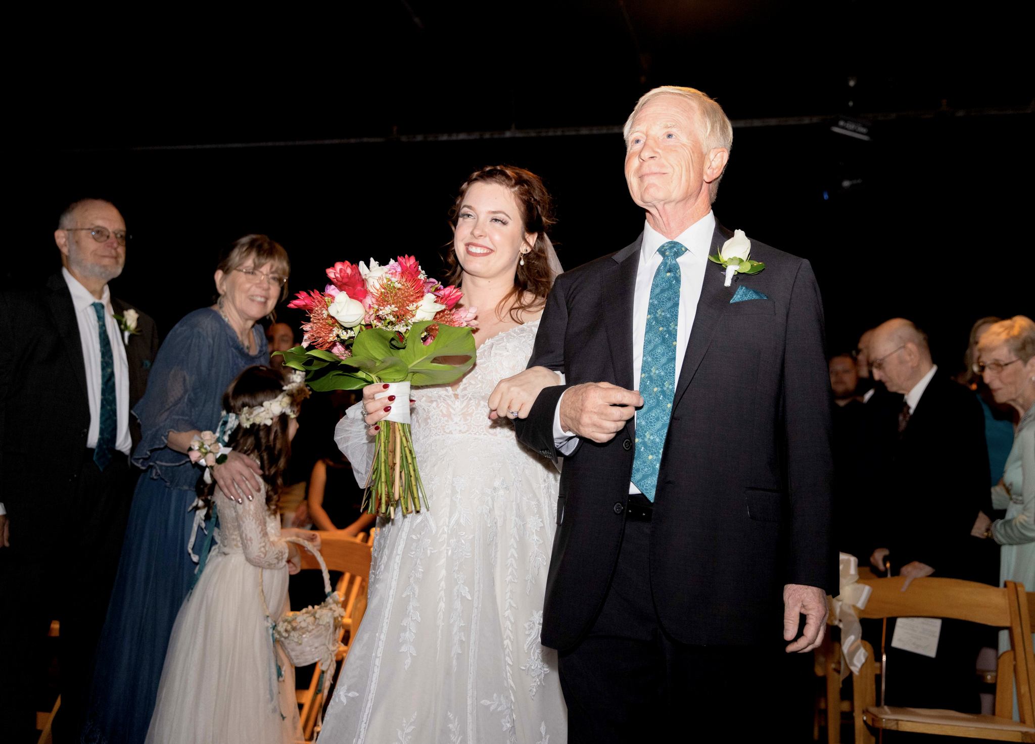 A bride and father walk down the aisle in Wilmington, NC. 